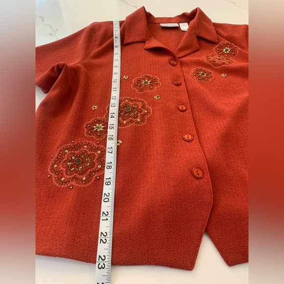 Vintage Alfred Dunner Pants Set Gold Embellished Short Sleeve Top Size 14 P - Picture 11 of 16